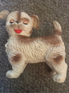 Squeeky Cream and Brown Dog Figurine - Decorative Pet Accent vintage